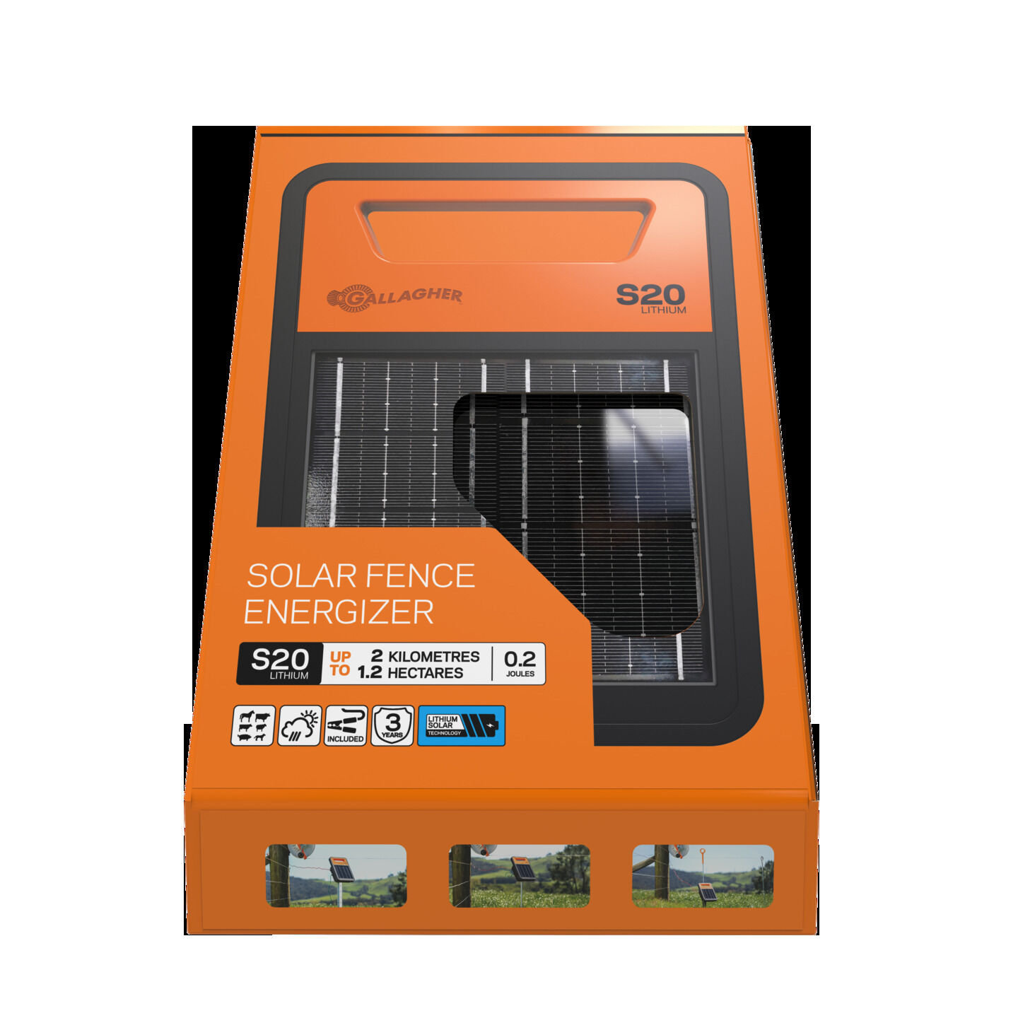 Gallagher S20 - Solar schrikdraadapparaat - Incl. Lithium Batterij - 17.5 cm - Lithium accu - 0.2 Joule - 23.3 cm