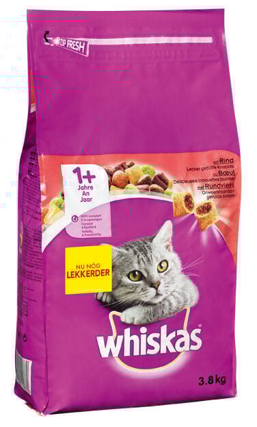 Whiskas 1+ Adult Droge Brokjes - Kattenvoer - 3.8 Kilogram - rund Whiskas 1+ Adult Droge Brokjes - Kattenvoer - 3.8 Kilogram - rund