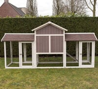 Konijnenhok Amalie met rennen - Whitewash/grijs - 118x239x70 cm