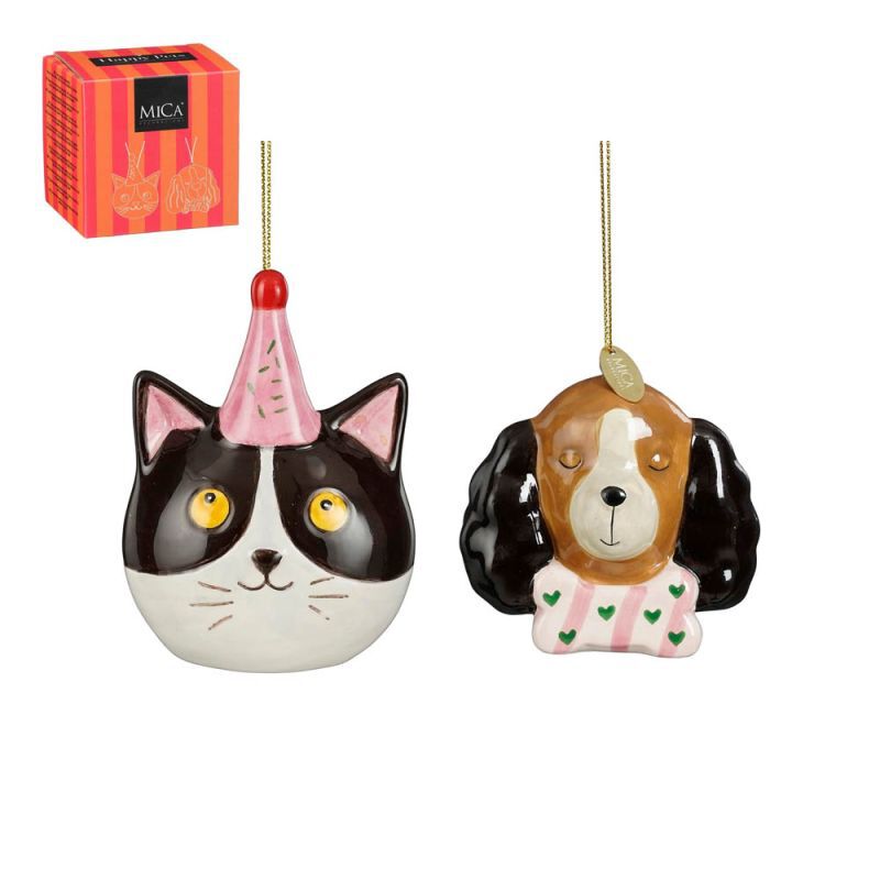 Mica Decorations Hond en Kat - Kerstornament - Wit