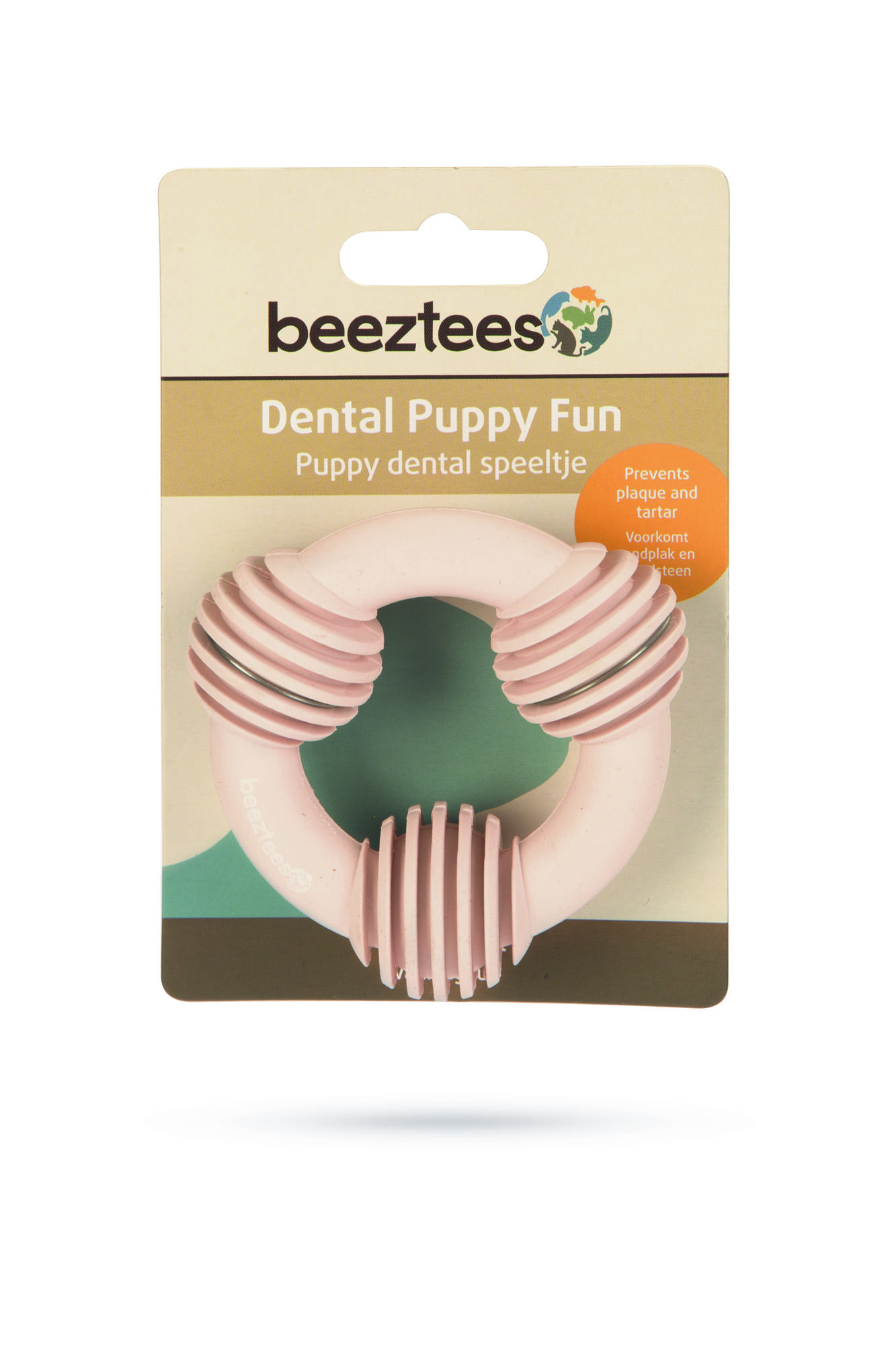 Beeztees Dental ring - Kauwspeelgoed puppy - roze - 14x9.3x2 cm