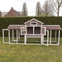 Konijnenhok Amalie met rennen - Whitewash/grijs - 118x239x70 cm