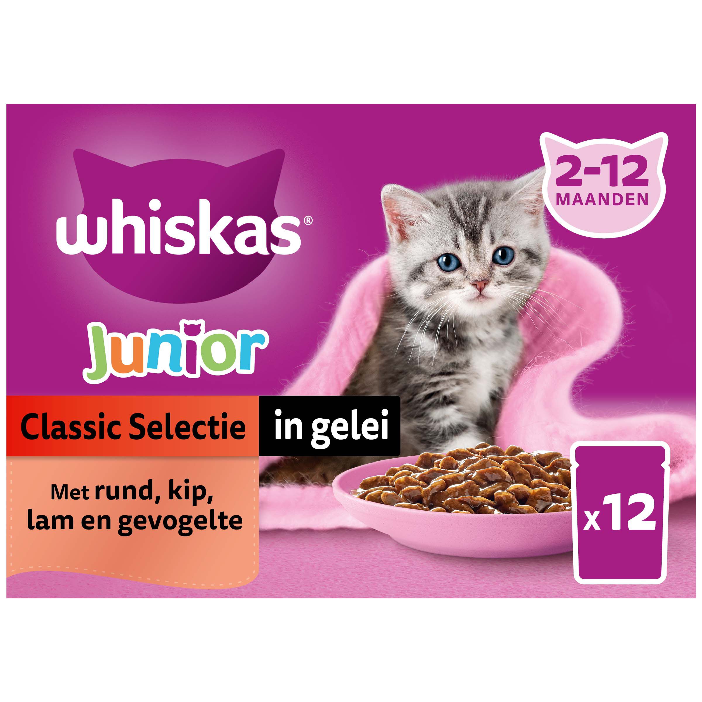 Whiskas Junior 1+ Classic Meals - Kattenvoer - 12x85 gram - 1020 Gram - saus