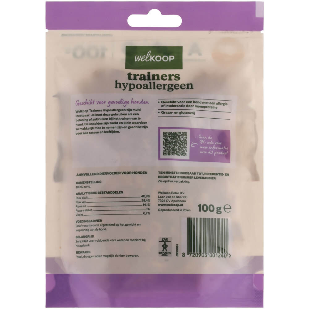 Welkoop Trainers Hypoallergeen - Hondensnacks - 100 Gram - eend