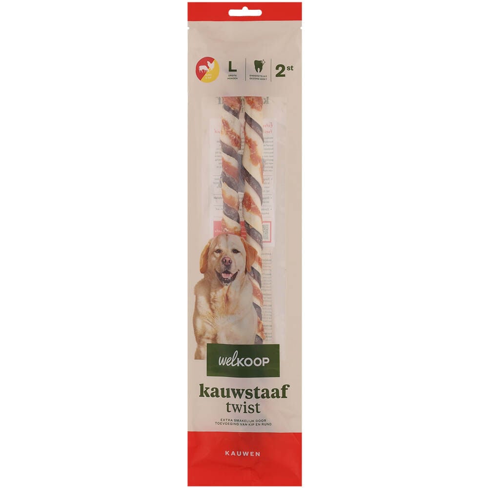 Welkoop - Kauwstaaf Twist - Extra Rund & Kipsmaak - 2 Stuks - rund - L Welkoop - Kauwstaaf Twist - Extra Rund & Kipsmaak - 2 Stuks - rund - L