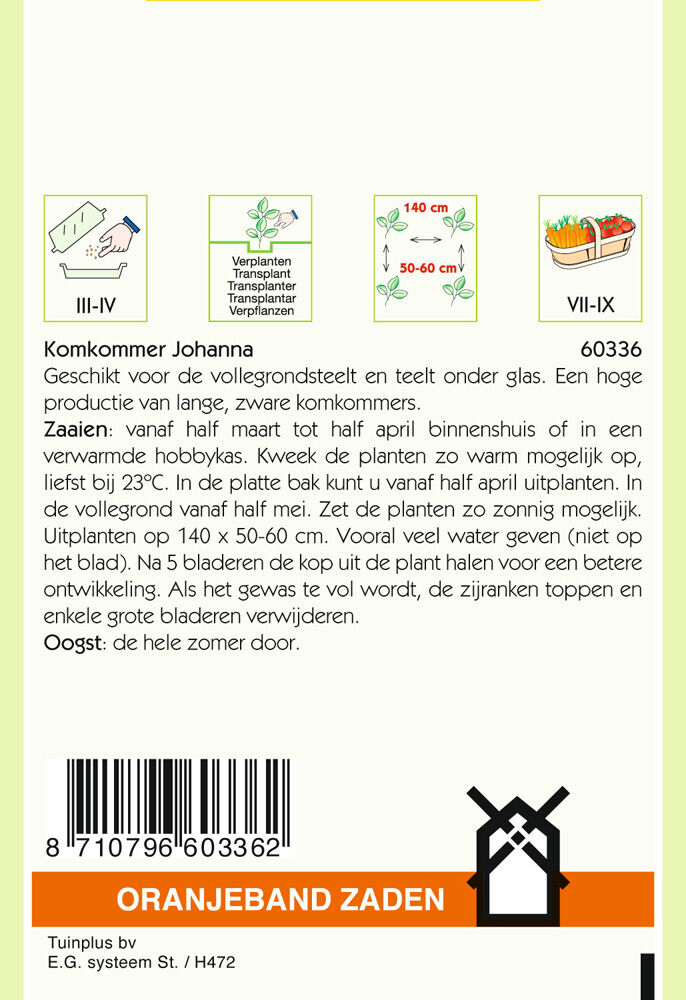 Oranjeband zaden Komkommer Johanna - Groentezaden