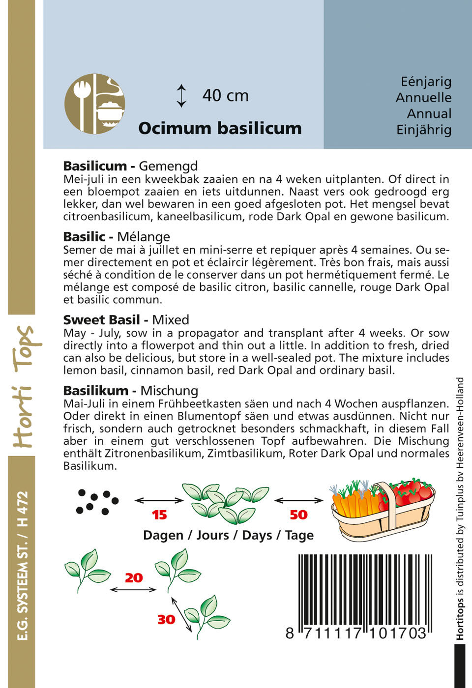 Hortitops Basilicum mix Ocimum basilicum - Groentezaden