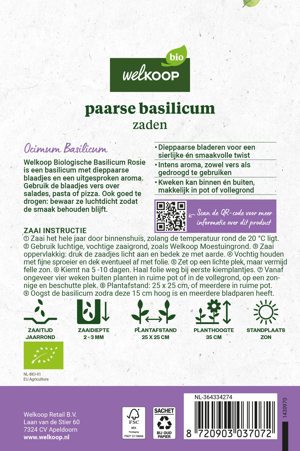 Welkoop Rosie Bio Basilicum - Groentenzaden - 0.5 Gram