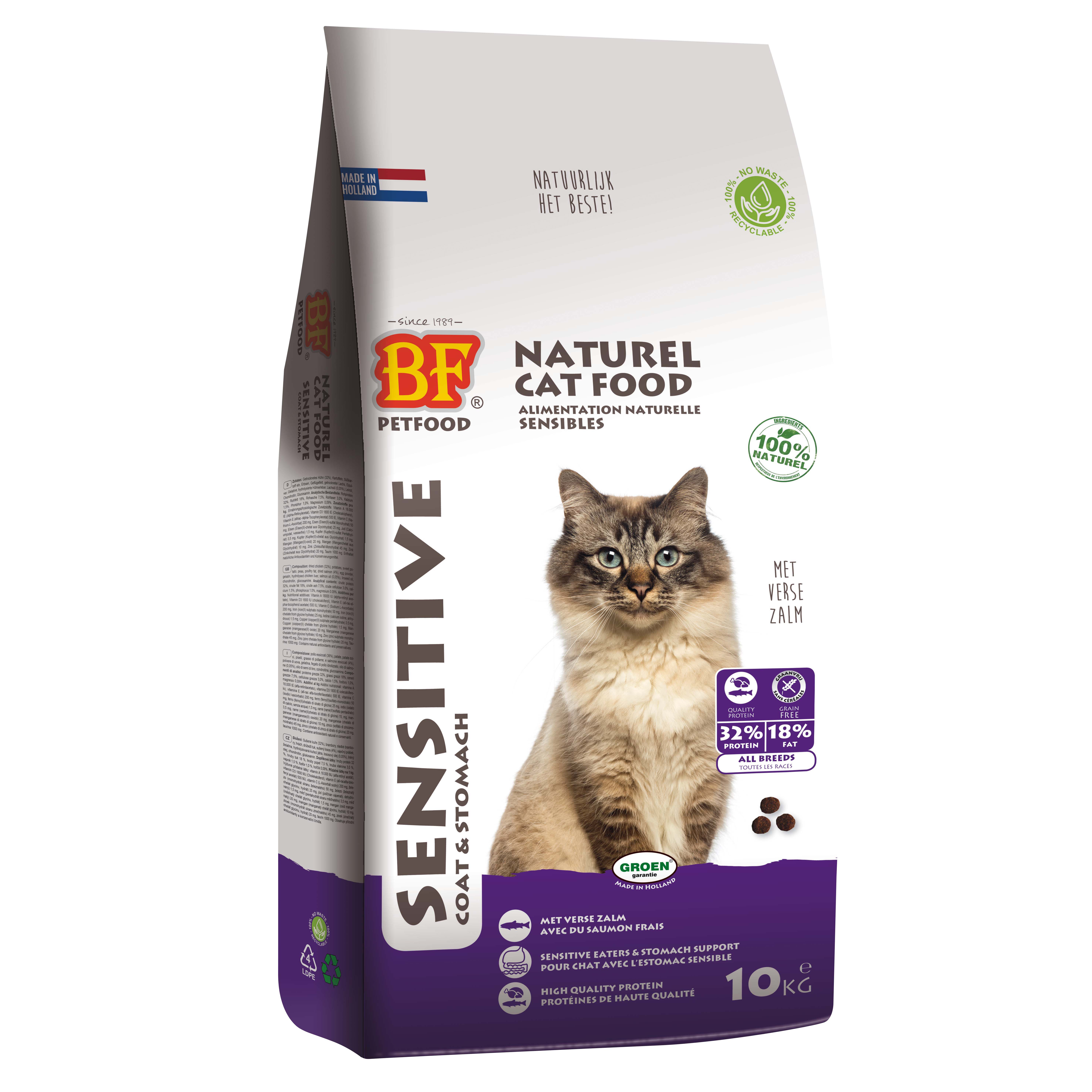 BF Petfood Sensitive Coat & Stomach - Kattenvoer - 10 Kilogram - zalm