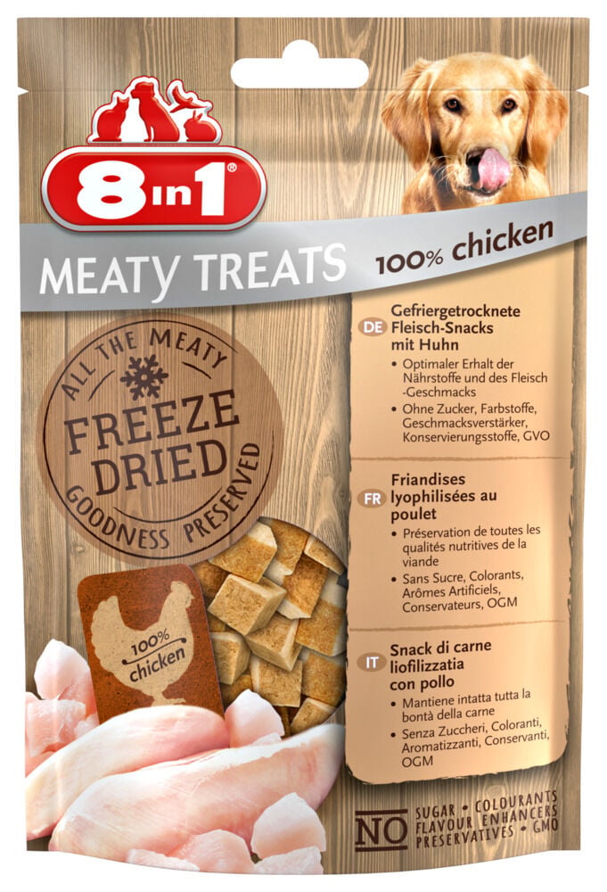 8in1 Meaty Treats Freeze dried - Hondensnack - 50 Gram - kip 8in1 Meaty Treats Freeze dried - Hondensnack - 50 Gram - kip