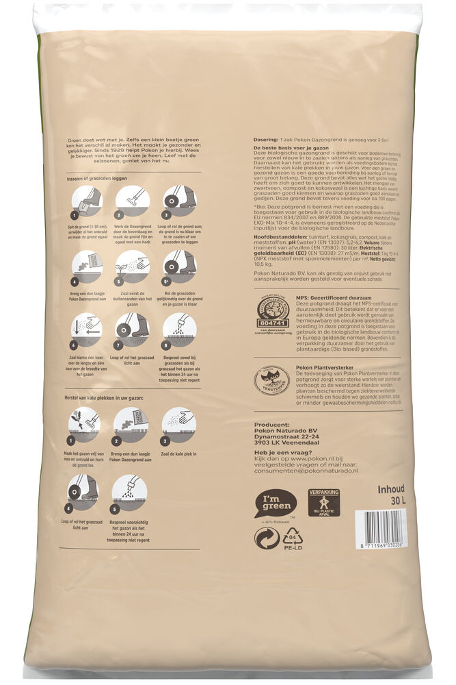 Pokon Bio - Gazongrond - 3-5 m² - 30 Liter