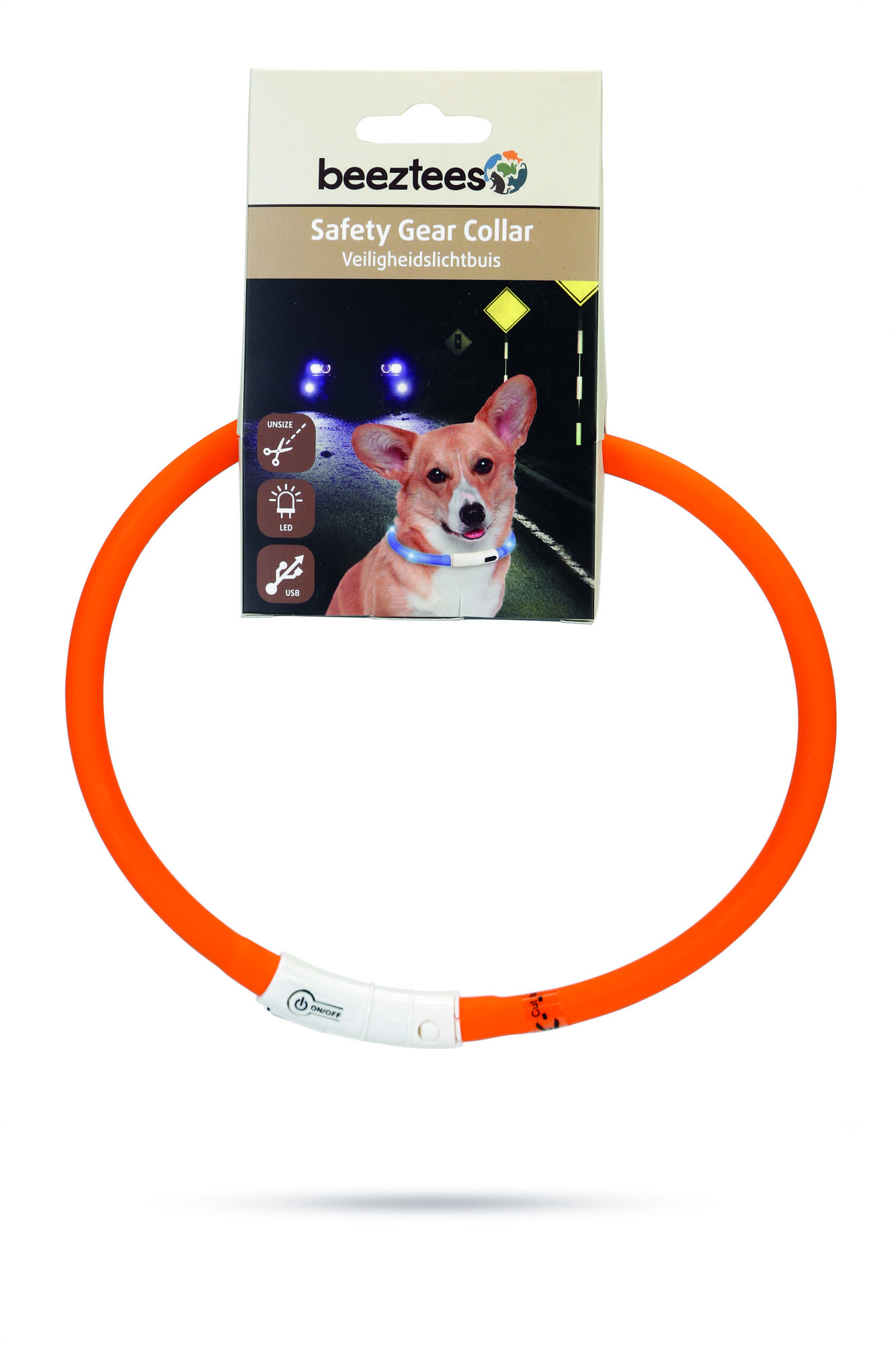 Beeztees Dogini USB - Lichtgevende Halsband  - Hond - oranje - 70 cm