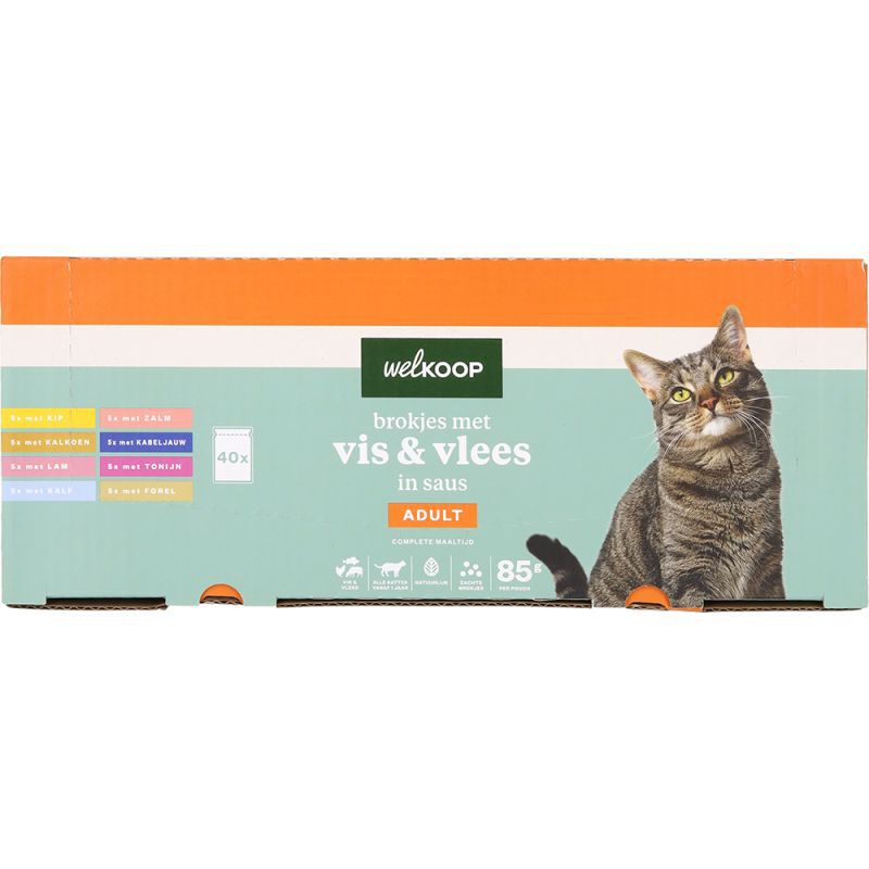 Welkoop Pouch Brokjes in Saus - Kattenvoer - 40x85 gram - 150 Gram - vis