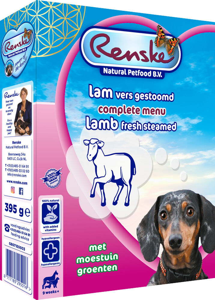 Renske Vers Vlees Voeding  - Hondenvoer - 395 Gram - rijst, groente, lam