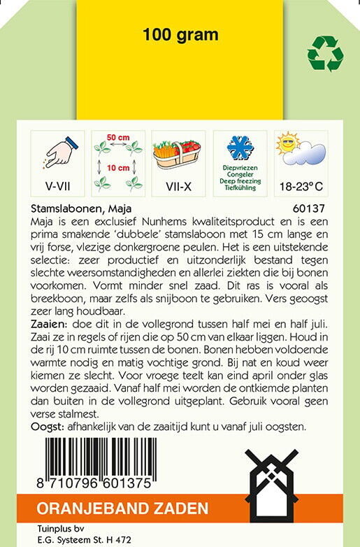 Oranjeband zaden Stamslabonen Molly - Groentezaden - 100 Gram