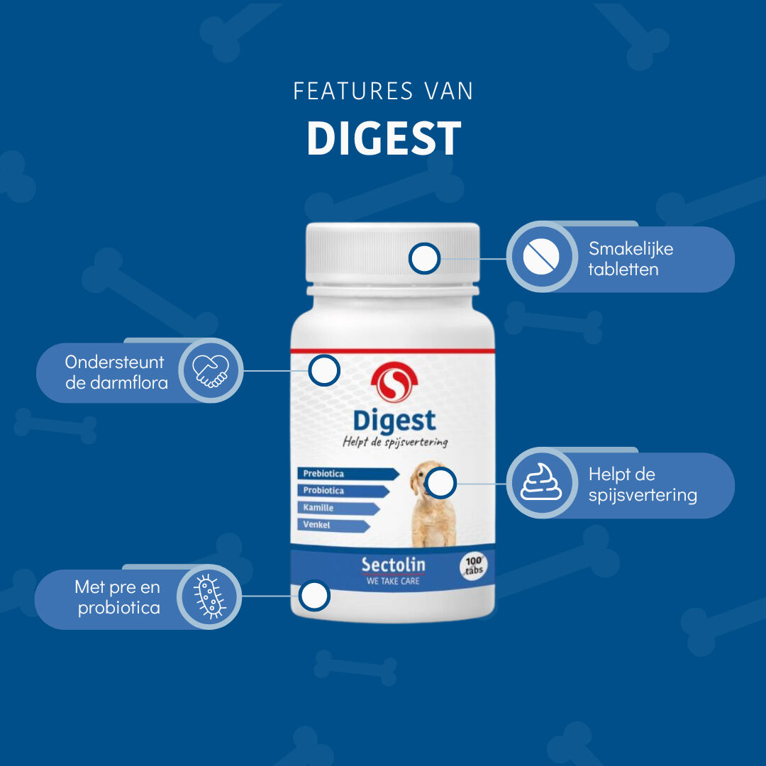 Sectolin Digest - Spijsvertering en darmflora Pre- en probiotica Hond en Kat - 100 Stuks