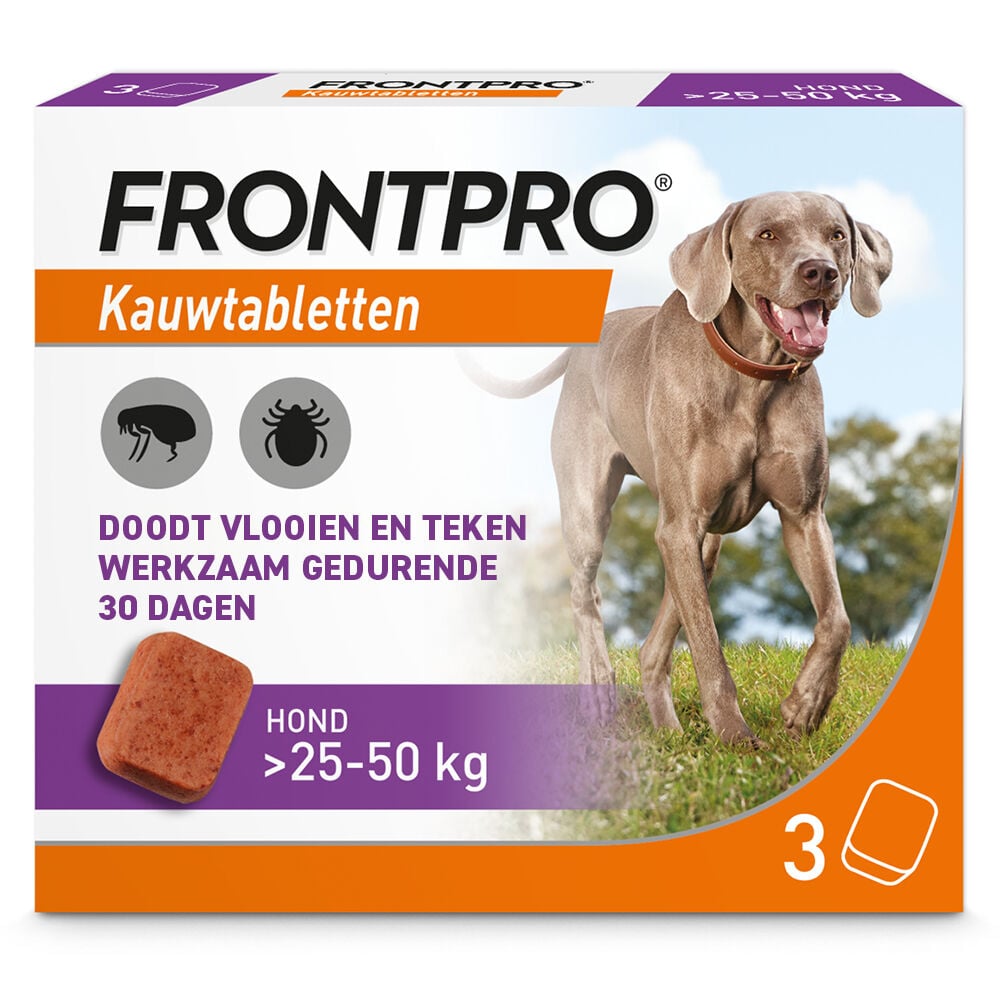 Frontpro Kauwtablet - Anti Vlooien en teken Hond - XL - 3 Stuks - XL Frontpro Kauwtablet - Anti Vlooien en teken Hond - XL - 3 Stuks - XL