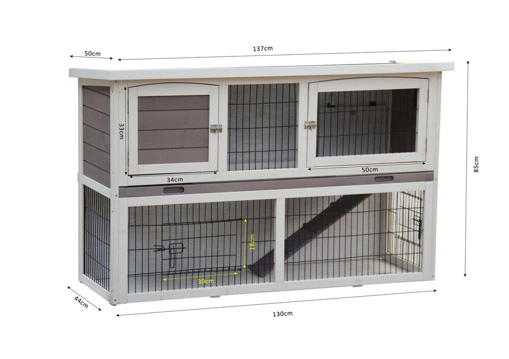 Konijnenhok Bigfoot - Grijs/Wit - 85x137x50 cm