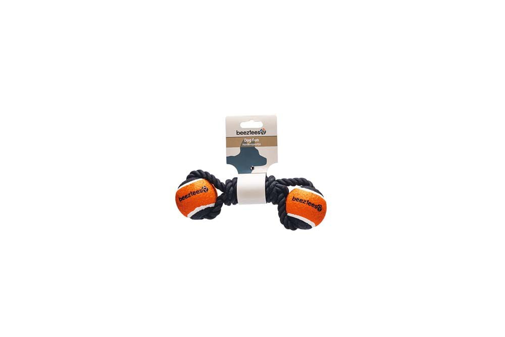 Beeztees Jef Flostouw met bal - Apporteren - Hondenspeelgoed - zwart - 6.3x7x7 cm
