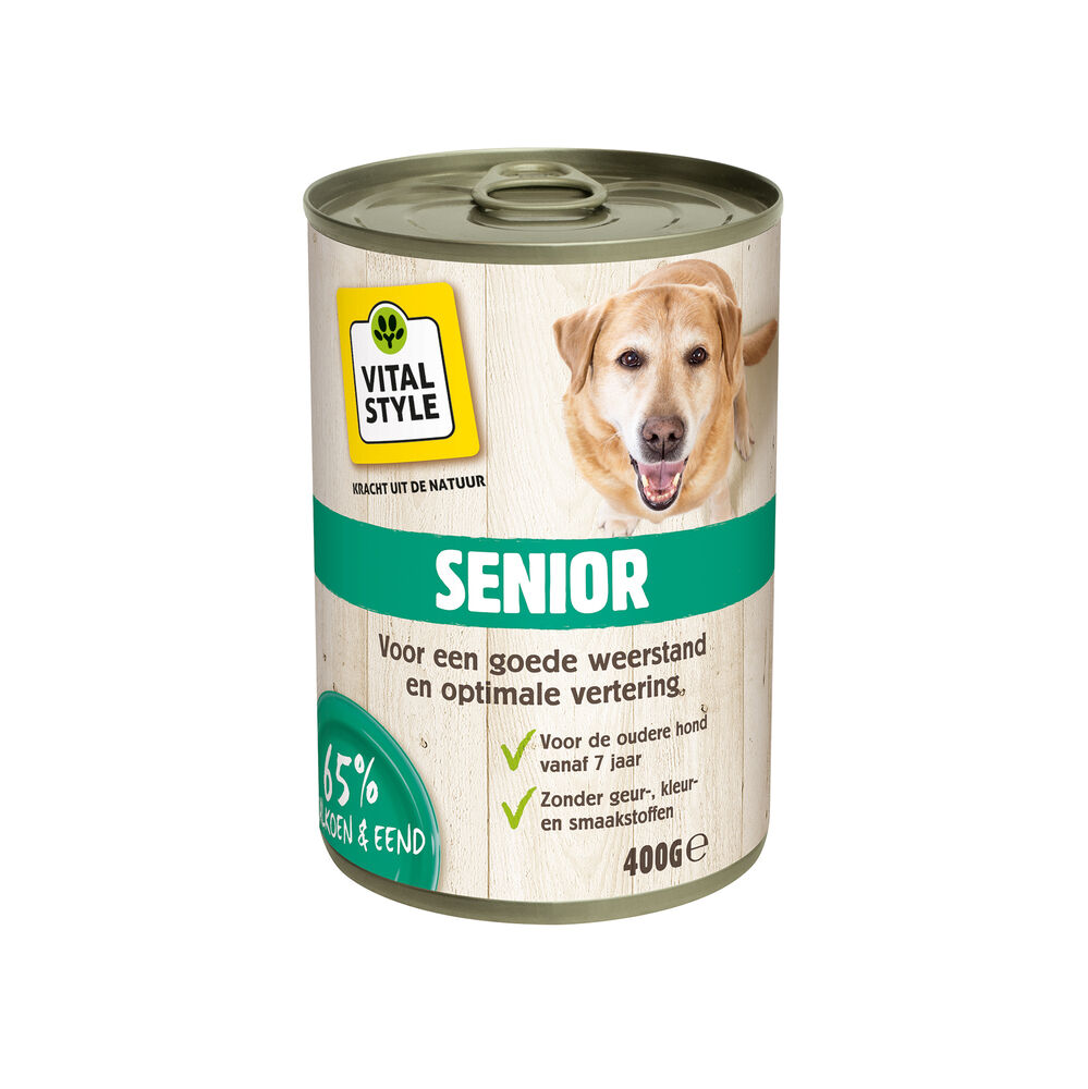 Vitalstyle Senior - Hondenvoer - 400 Gram - kalkoen, eend Vitalstyle Senior - Hondenvoer - 400 Gram - kalkoen, eend