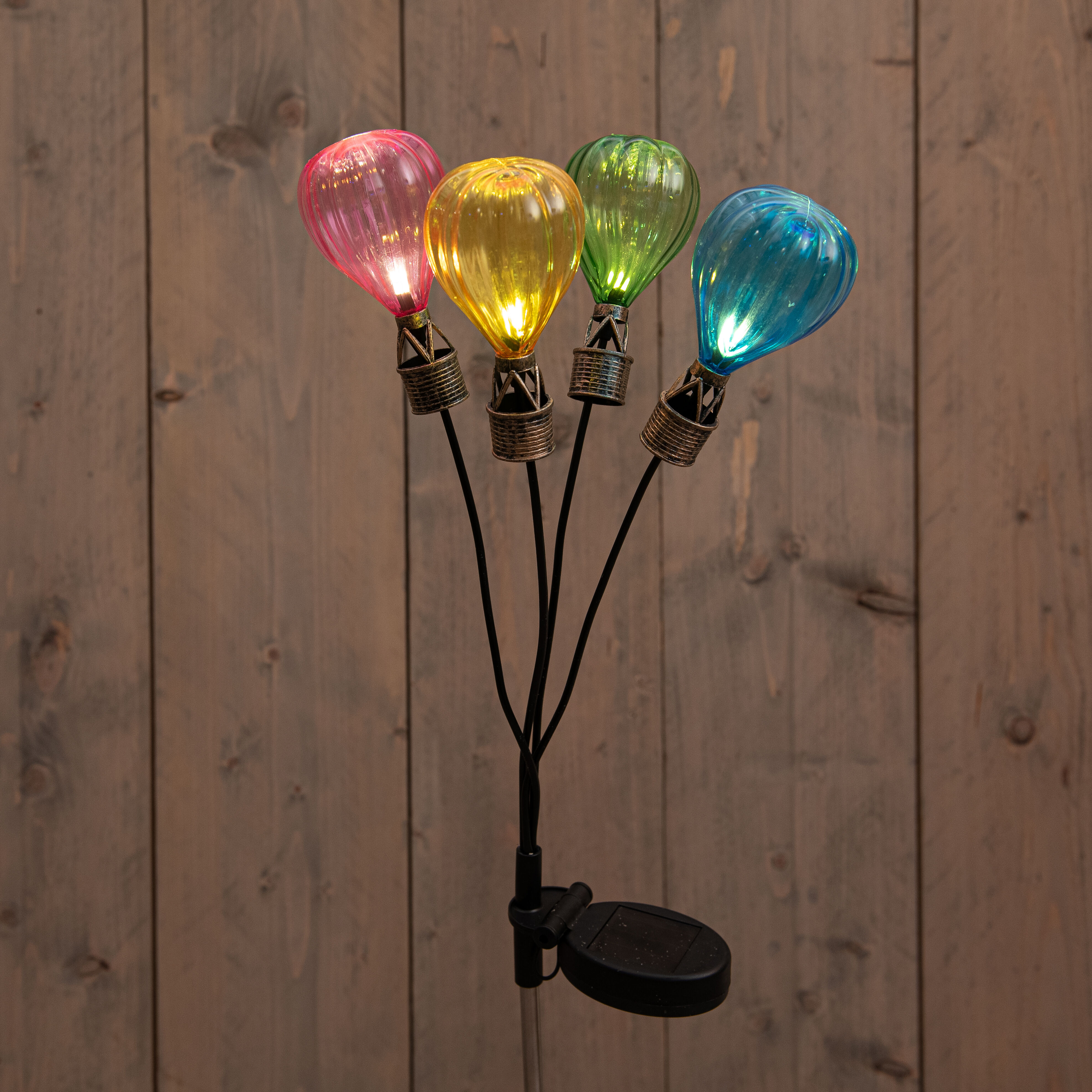 Anna's Collection 4 Luchtballonnen - Solar Steker - Blauw - groen - geel - roze - Klassiek warm wit