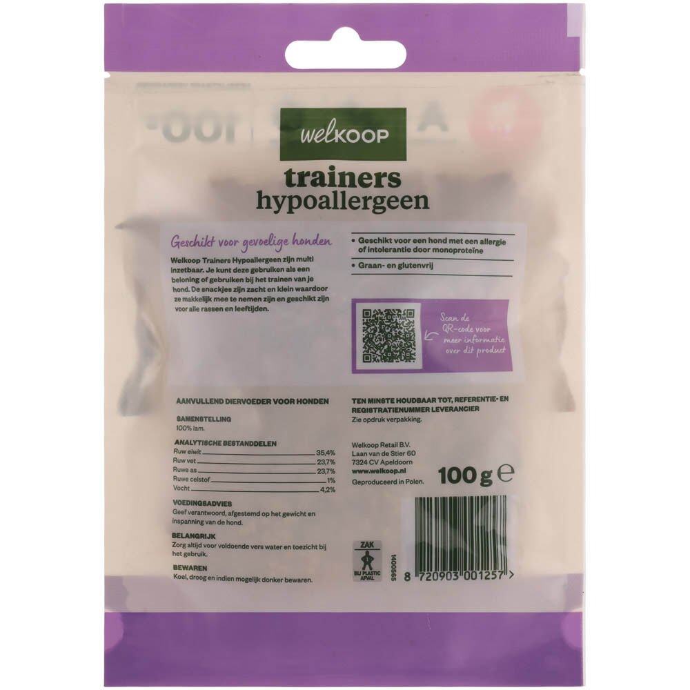 Welkoop Trainers Hypoallergeen - Hondensnacks - 100 Gram - lam