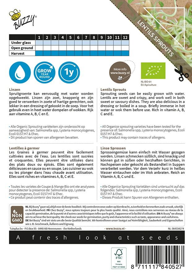 Buzzy® Organic Sprouting - Linzen - 30 Gram