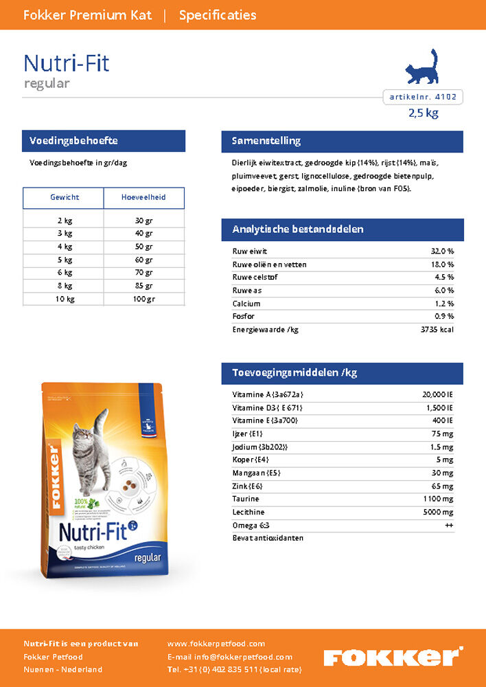 Fokker Nutri-Fit - Kattenvoer - 10 Kilogram - rijst, kip