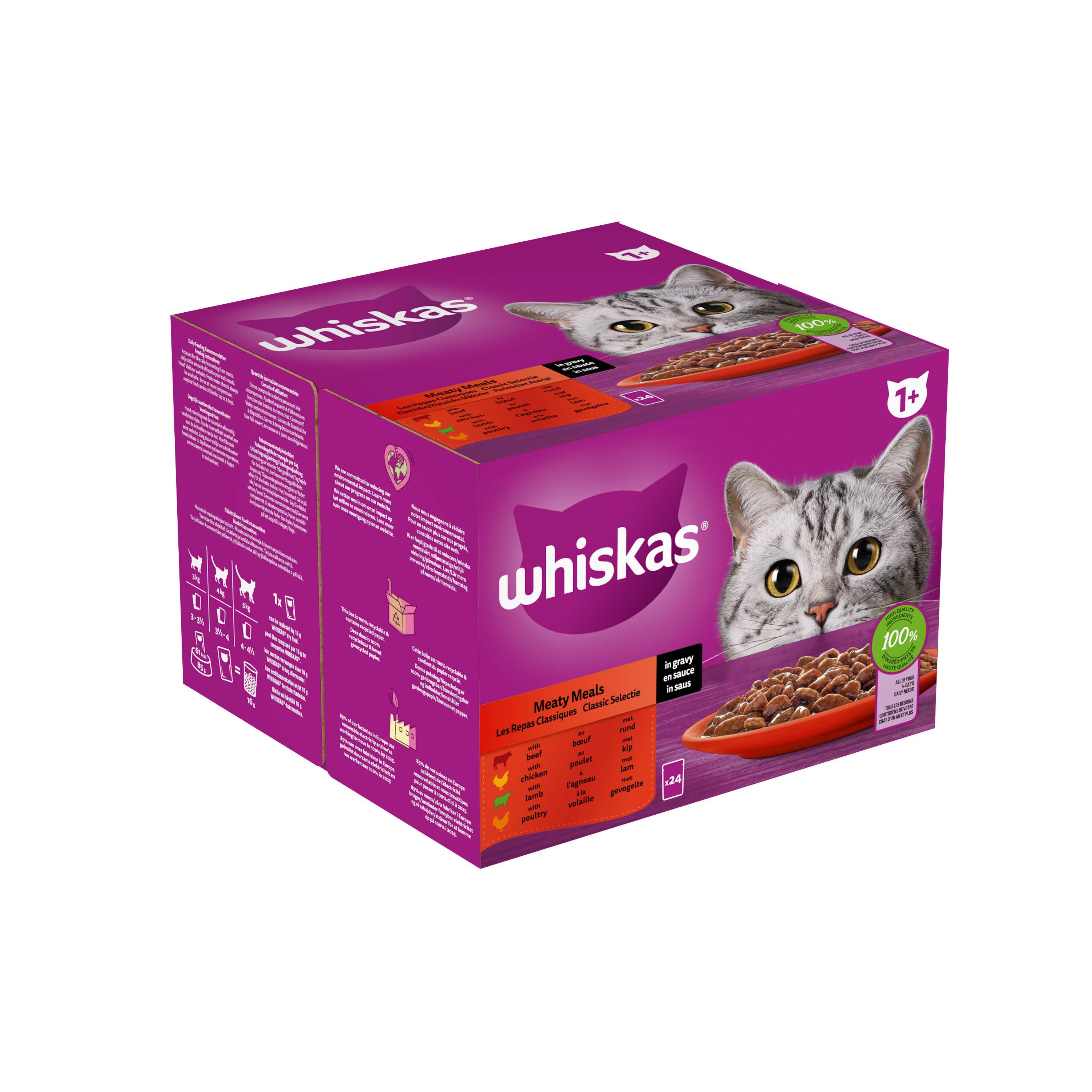 Whiskas 1+ Classic Selectie in saus - Kattenvoer - 24x85 gram - 2040 Gram - saus Whiskas 1+ Classic Selectie in saus - Kattenvoer - 24x85 gram - 2040 Gram - saus