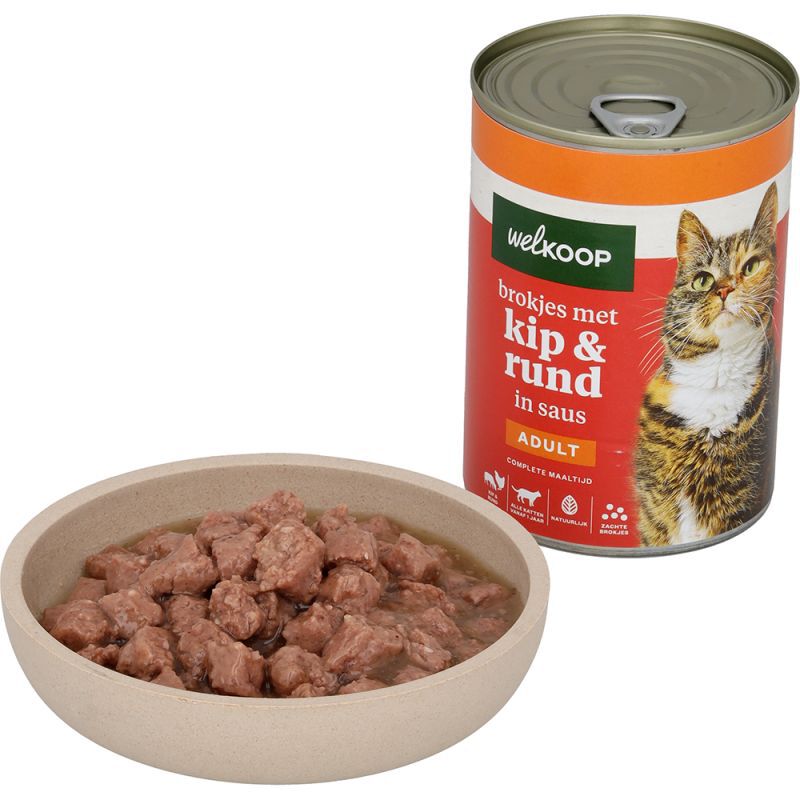 Welkoop Blik Brokjes in Saus - Kattenvoer - 400 Gram - rund