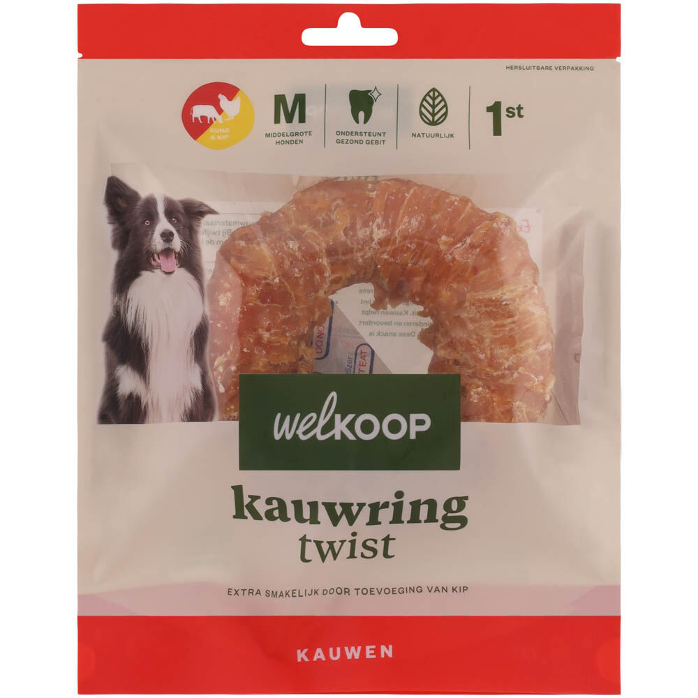 Welkoop - Kauwring Twist - Extra Kipsmaak - kip, rund - S Welkoop - Kauwring Twist - Extra Kipsmaak - kip, rund - S
