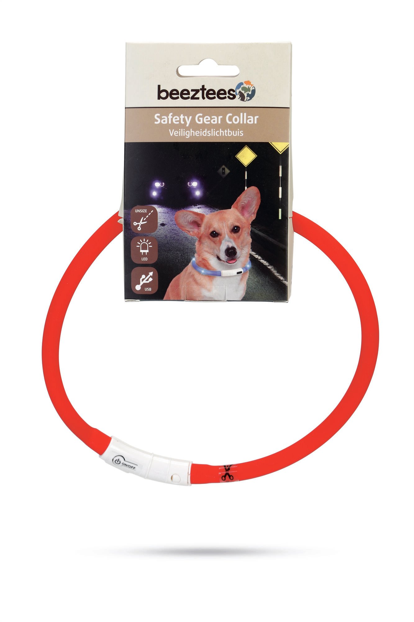 Beeztees Dogini USB - Lichtgevende Halsband  - Hond - rood - 70 cm