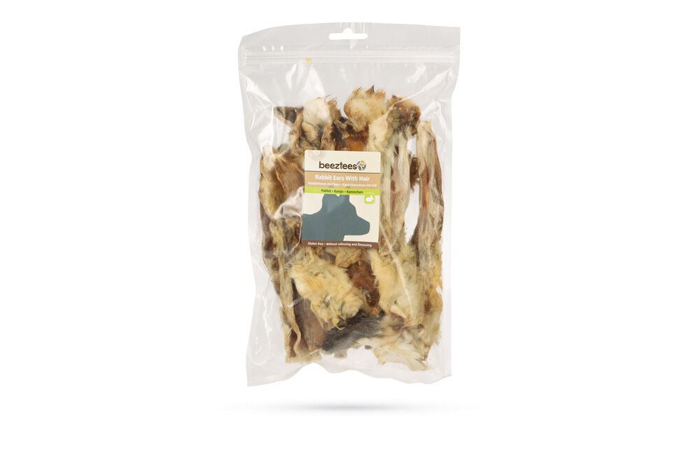 Beeztees Konijnenoren met haar- Hondensnack - 200 Gram