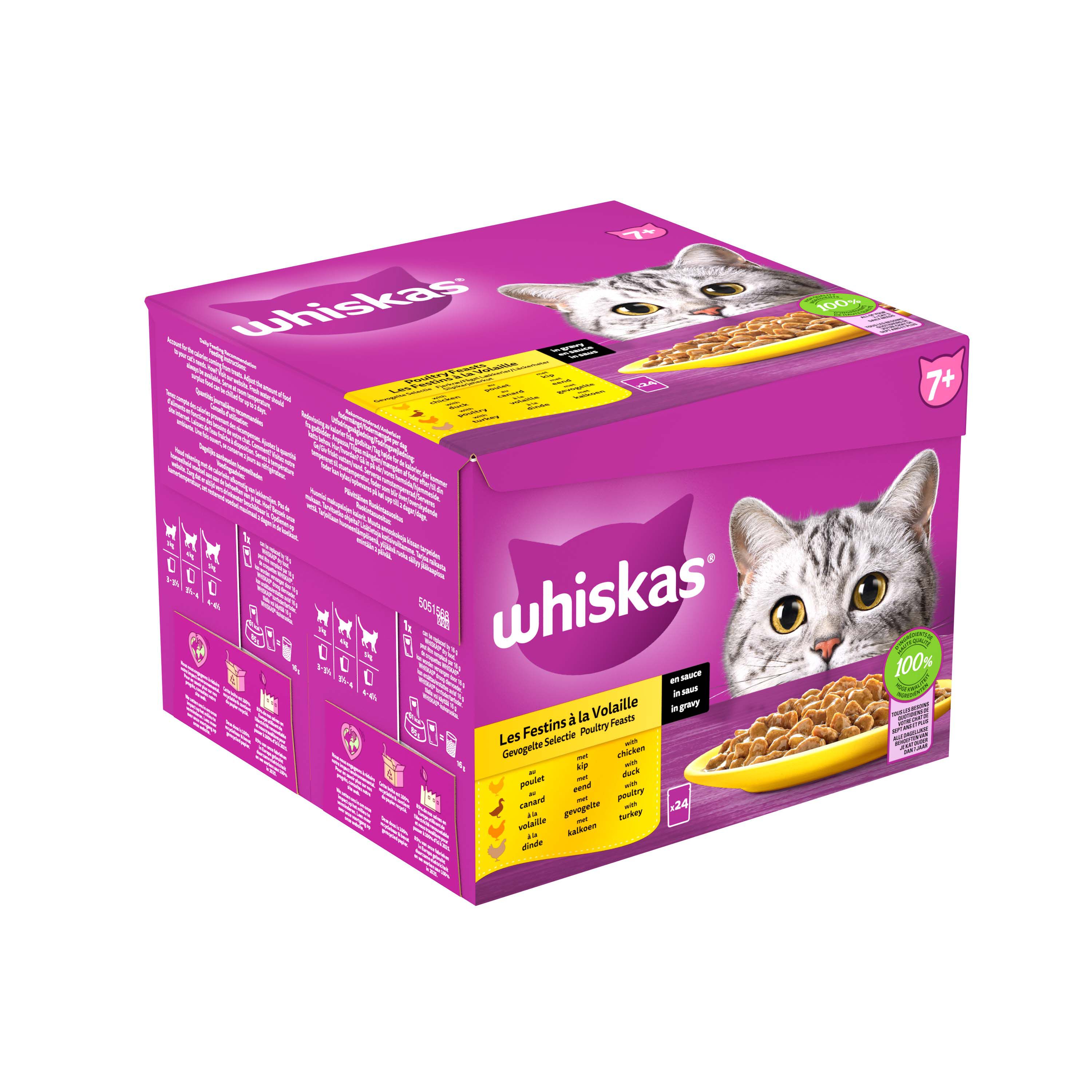 Whiskas  7+ Gevogelte Selectie - Kattenvoer - 24x85 gram - 2040 Gram - saus