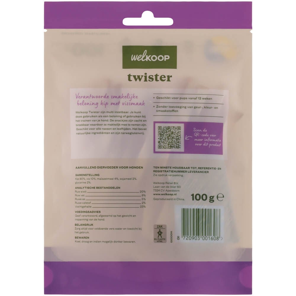 Welkoop Twister - Hondensnack - 100 Gram - vis, kip - XS