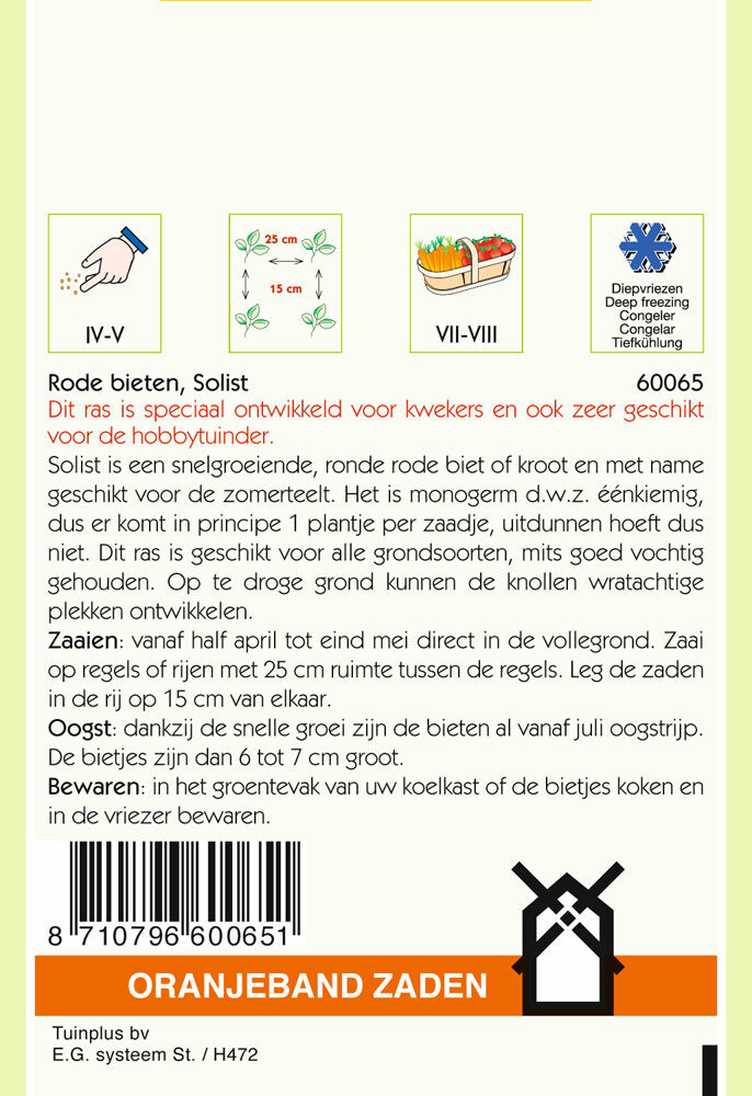 Oranjeband zaden Rode biet Soloist - Groentezaden