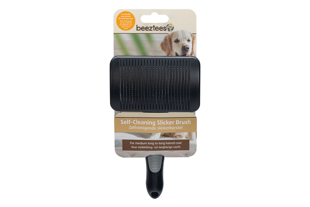Beeztees - Zelfreinigende slicker hondenborstel - Zwart - L Beeztees - Zelfreinigende slicker hondenborstel - Zwart - L