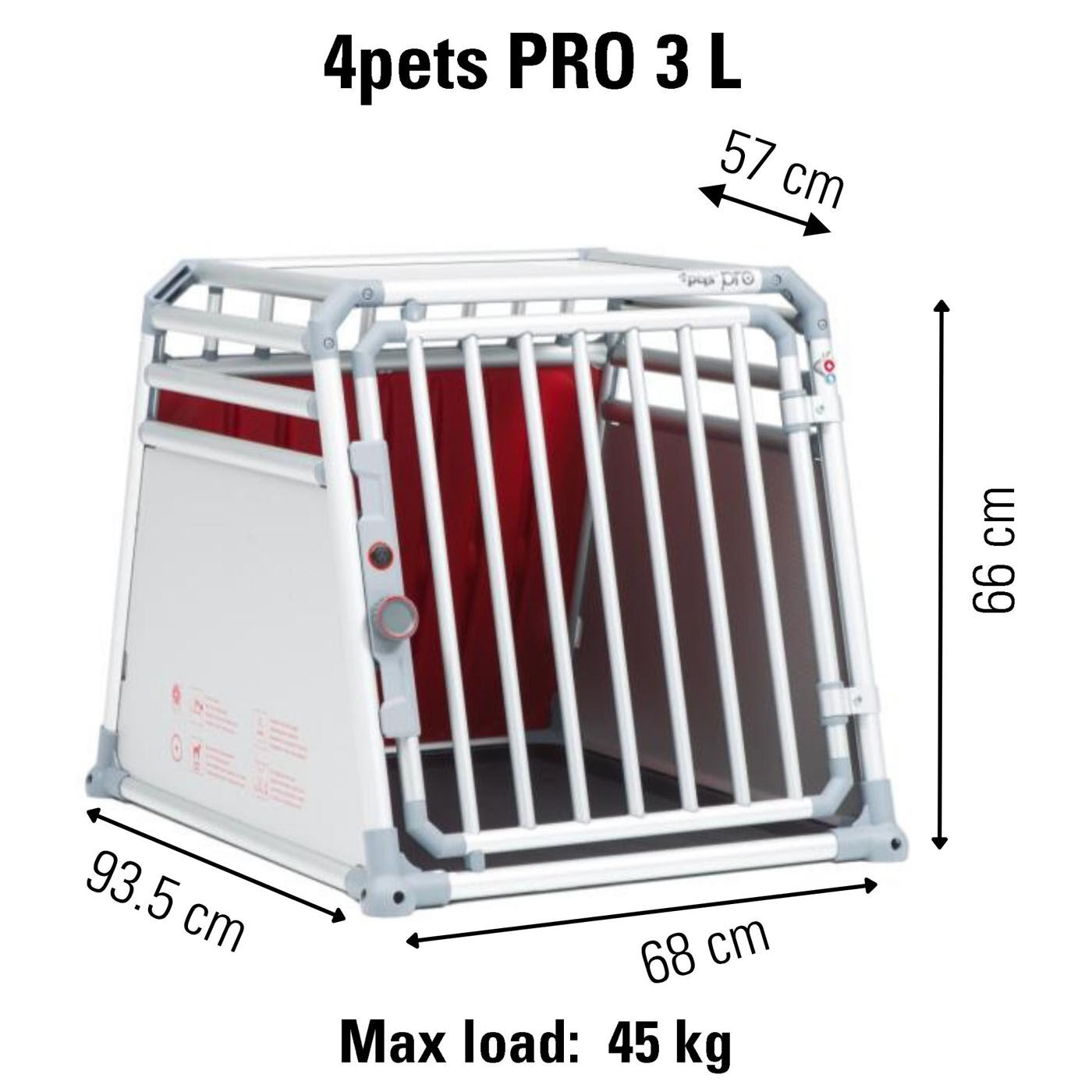 4Pets Pro 3 - Autobench Hond - chroom - 66x68x93.5 cm - L