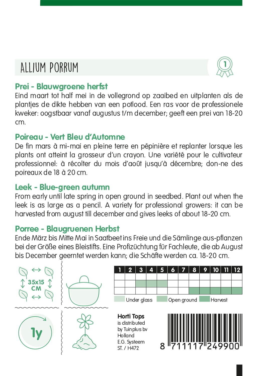 Hortitops Prei Allium porrum L. Blauwgroene Herfst Ideal - Prei