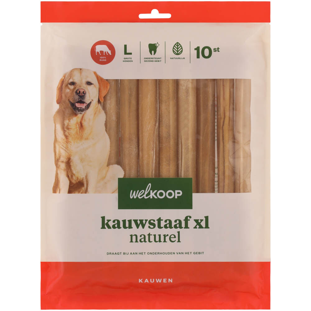 Welkoop - Kauwstaaf XL Naturel - 10 Stuks - rund - XL Welkoop - Kauwstaaf XL Naturel - 10 Stuks - rund - XL