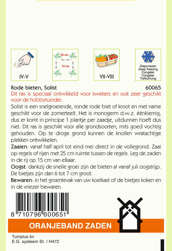 Oranjeband zaden Rode biet Soloist - Groentezaden