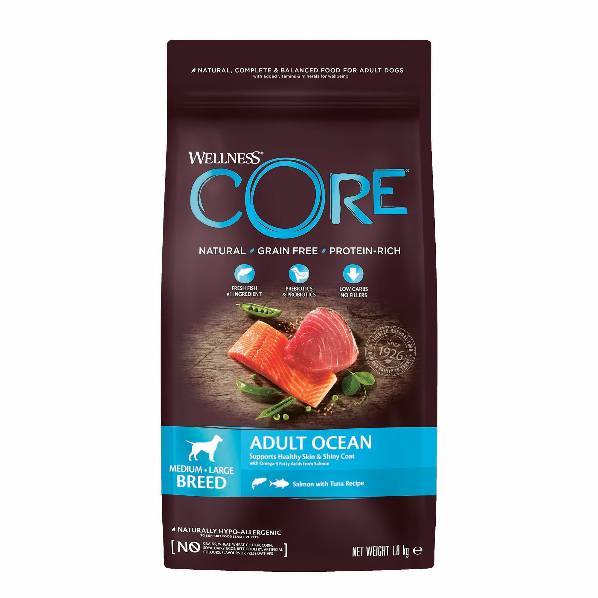Wellness CORE Adult Ocean Medium-Large- Breed - Hondenvoer - 1.8 Kilogram - tonijn, zalm Wellness CORE Adult Ocean Medium-Large- Breed - Hondenvoer - 1.8 Kilogram - tonijn, zalm