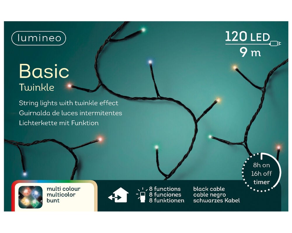 Lumineo Basic Twinkelend - Kerstboomverlichting - 120 - Multicolor - 900 cm Lumineo Basic Twinkelend - Kerstboomverlichting - 120 - Multicolor - 900 cm