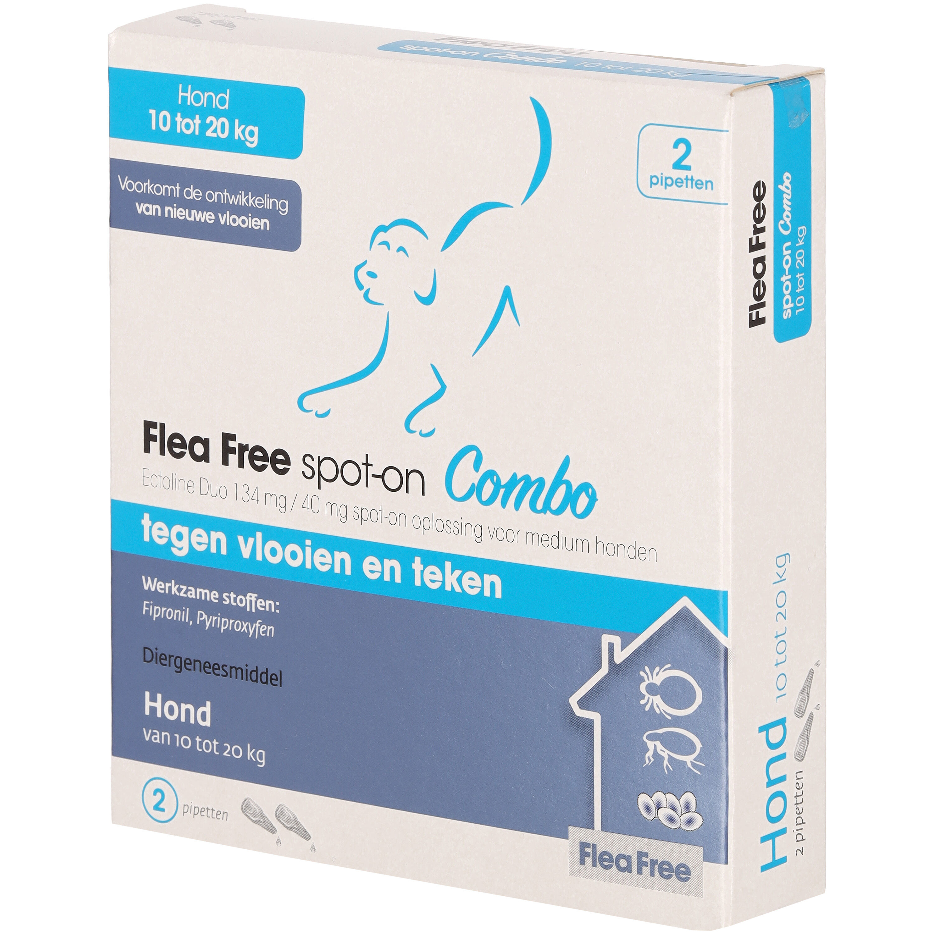Flea Free Spot-On Combo - Pipetten - Anti vlooien en teken Hond - 2 Stuks - M