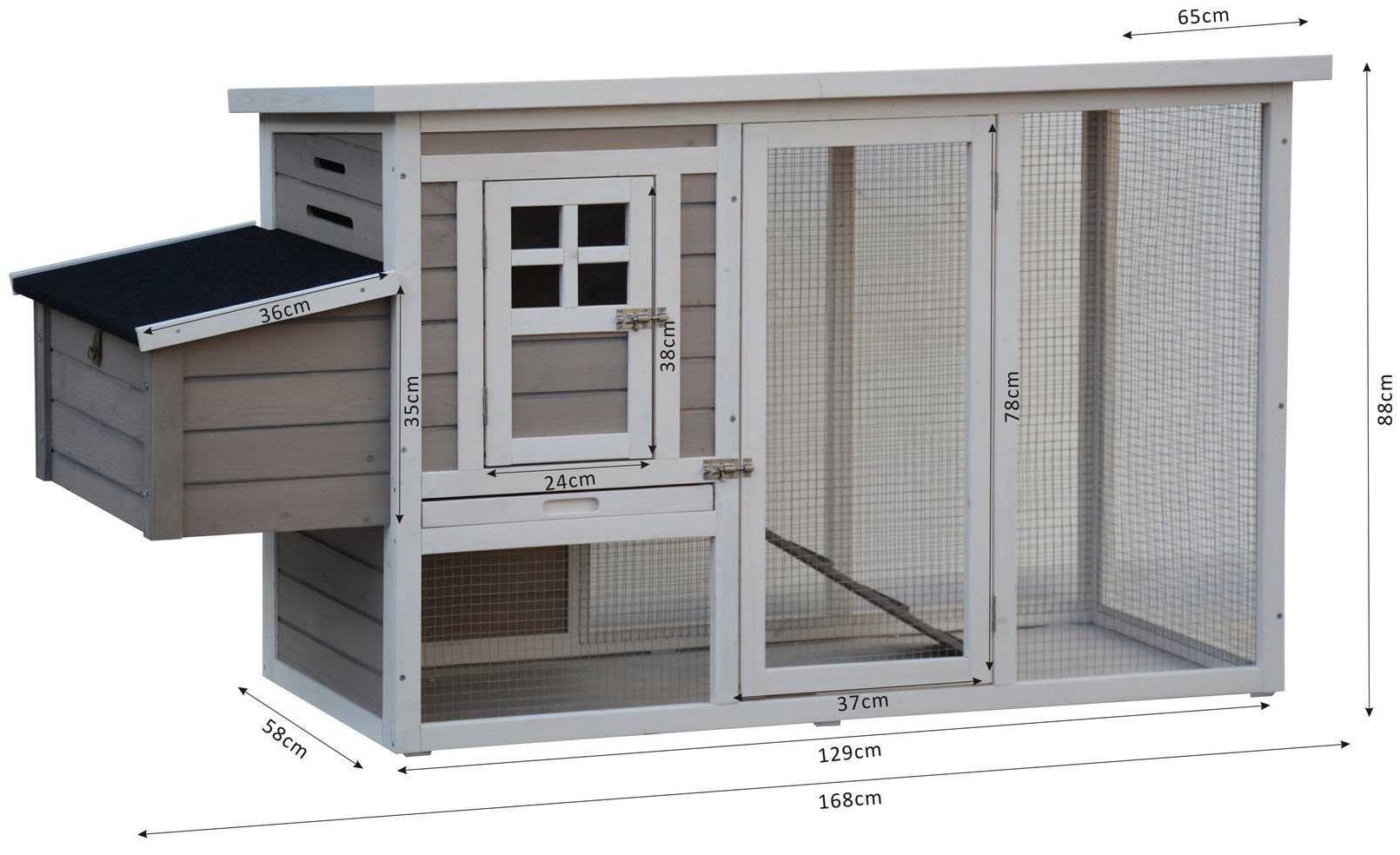Donald - Konijnen- en kippenhok met ren - Wit/Grijs - Links