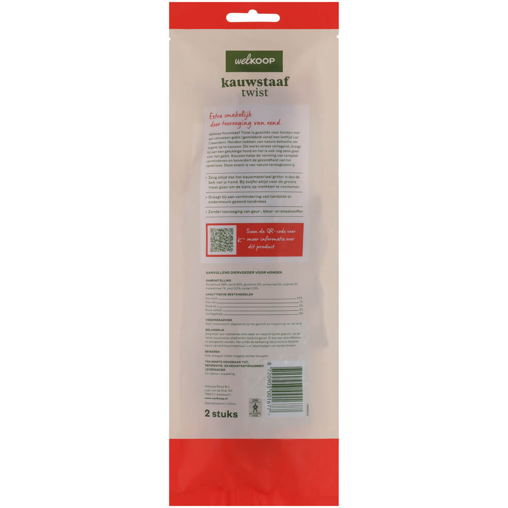 Welkoop - Kauwstaaf Twist - Extra Eendsmaak - 2 Stuks - Eend - M