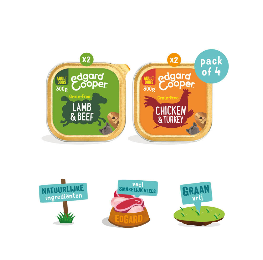 Edgard & Cooper Adult Multipack - Hondenvoer - 4x300 gram - 300 Gram - kip, lam