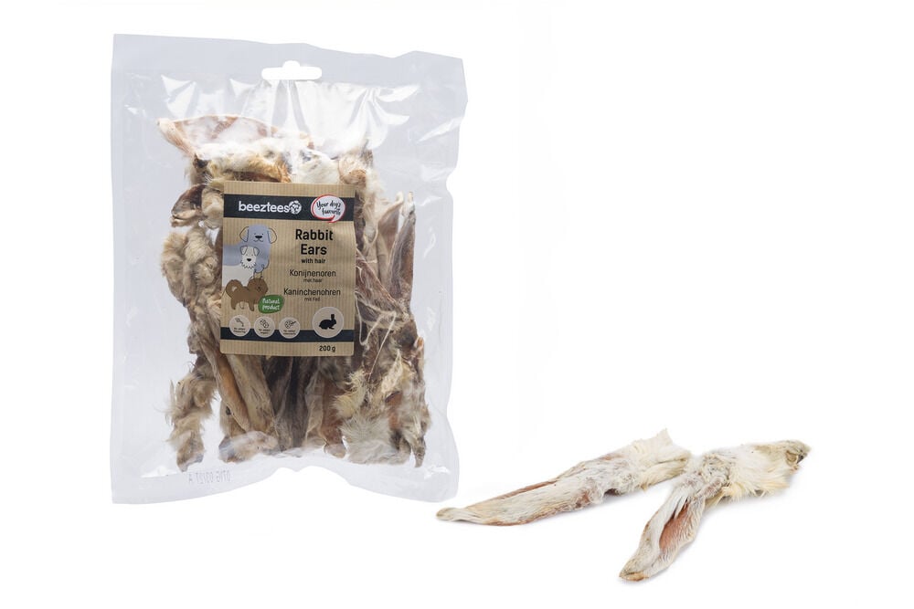 Beeztees Konijnenoren met haar- Hondensnack - 200 Gram