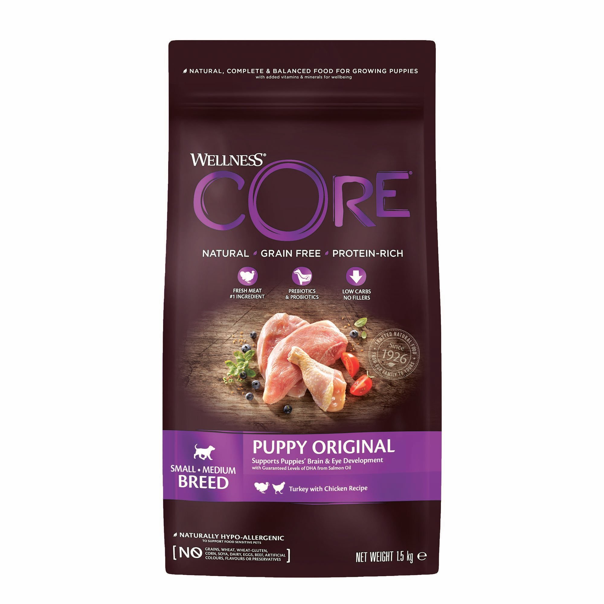 Wellness CORE Puppy Original Small-Medium-Breed - Hondenvoer - 1.5 Kilogram - kalkoen, kip Wellness CORE Puppy Original Small-Medium-Breed - Hondenvoer - 1.5 Kilogram - kalkoen, kip