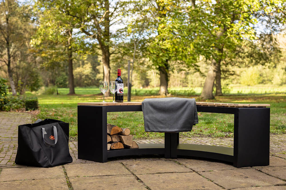 Fancy Flames - Houtopslag - Gebogen bank - Zwart